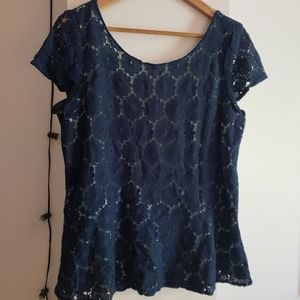 Xhilaration Navy & Baby Blue Lace Peplum Blouse